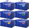6 Pack Moving Bags with Full-Open Side Zipper, Extra Large 93L Heavy Duty Waterproof Foldable Storage Totes for College Dorm, Moving & Home Organization,Blue by RMOHRO