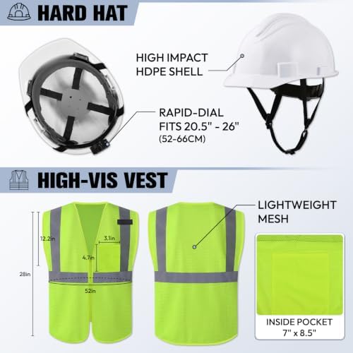 PPE Kit, Hard Hat, Safety Vest & Glasses, Work Gloves, Earplugs - Image 3
