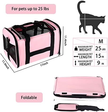 Cat Carrying Case - Pet Carrier Airline Approved, Protable and Breathable Pet Travel Carrier Removable Fleece Pad, Collapsible Cat Carrier Dog Carrier for Medium Cats Small Cats Dogs (Medium, Pink) - Image 2