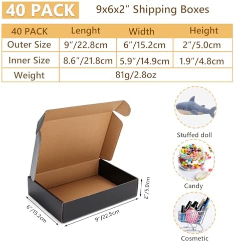 EXYGLO 40 Pack 9x6x2 Black Shipping Boxes for Packaging Small Business - Image 2