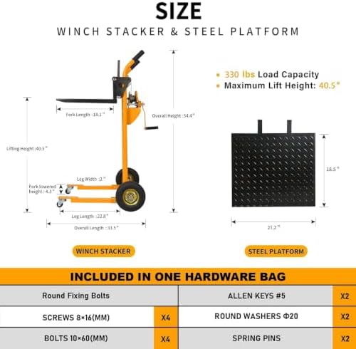 Tory Carrier Winch Stacker Material Lift Dolly 330lbs, 40.5" Max Lift - Image 2
