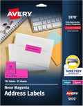Avery Printable Address Labels with Sure Feed, 1" x 2-5/8", Neon Magenta, Laser & Inkjet Compatible, 750 Blank Labels, Great for Branding, Mailing, Organizing, and More (5970), (Pack of 5) by Avery