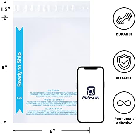 POLYSELLS 200 Count 6"x9" Strong Self Seal Clear Poly Bags with Suffocation Warning for Packaging, Shipping, T-Shirts, Clothes & FBA, Permanent Adhesive - Image 2
