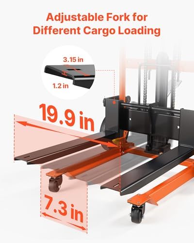 VEVOR Hydraulic Material Lift Winch Stacker, 450 lbs Load Capacity, 35.4'' Max Lifting Height, Pallet Truck Dolly with Fork Lift Table, Foldable & Portable Pallet Jack Table Cart, Orange & Black - Image 3