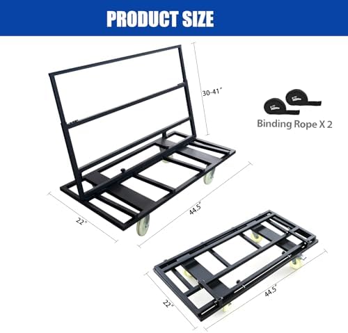 Folding Table Cart Dolly, 1800 LBS Heavy Duty Panel Truck with 4 Swivel Casters, Expandable Foldable Cart with Strap for Plywood, Plasterboard, Warehouse & Party Use - Image 4