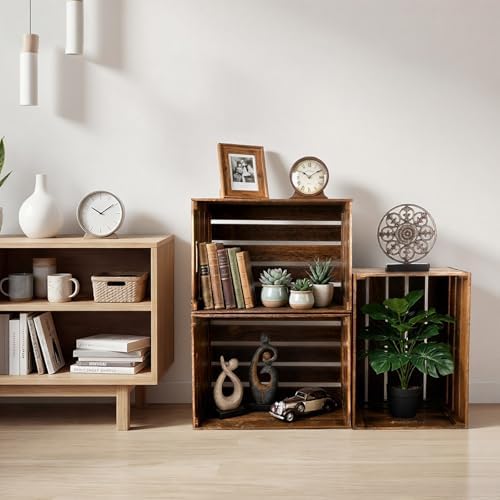 Weysat 3 Pack Large Wood Crates Box for Storage 16 Inch, Brown - Image 6