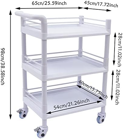 3 Tier Rolling Medical Storage Shelves Rack with Wheels - Beauty Salon SPA Medical Rolling Cart with 360 Silent Swivel Wheels - Image 7