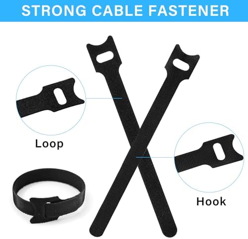 100pcs Reusable Cable Ties - Hook and Loop Straps for Cable Management - Adjustable Cord Organizer & Wire Ties for Electronics, Home, Office & Desk - 4 Sizes (8/6/5/4 Inch) - Image 3
