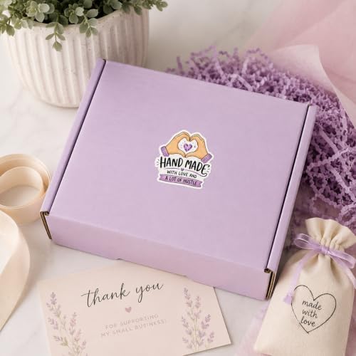 60pcs Handmade with Love and a Lot of Hustle Stickers, Craft Small Business Packaging Labels, Motivational Handmade Brand Stickers for Etsy Sellers, Round 2 Inch - Image 2