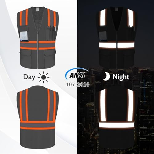 Reflective Vest for Men, High Visibility Mesh Vest, Grey, 2XL - Image 2