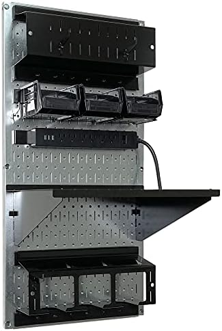 Wall Control Power Tool Storage Organizer Kit Cordless Drill Holder Charging Station Rack 16” x 32” Metal Pegboard Organization System (Metallic Pegboard) - Image 2