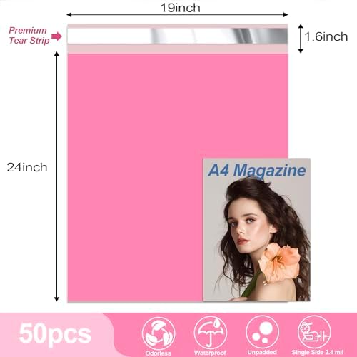JinRuiKJ Thank You Poly Mailers 19x24 Inch, 50 PCS, Pink - Image 2