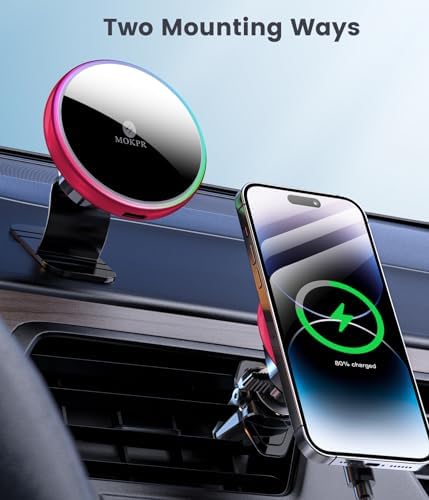for Magsafe Car Mount Charger 15W LED RGB Car Phone Holder for Dash Vent - Image 2
