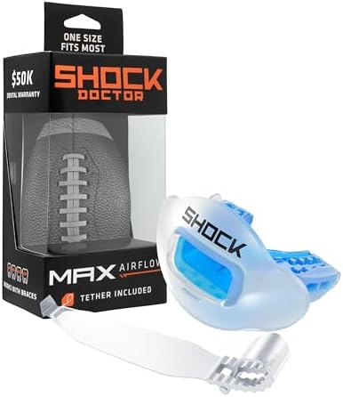 Shock Doctor Lip Guard, Adult and Youth Mouth Guard Football with Strap, Breathable Wide Opening Football Mouthpiece for Youth and Adults OSFA, Shock Doctor Mouth Guards, Max Airflow by ShockDoctor