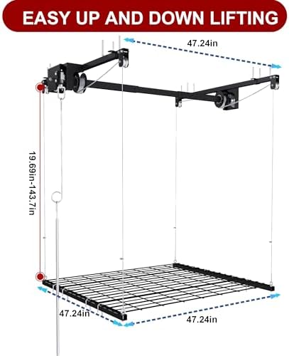 Montary 4x4 FT Overhead Garage Storage Rack for 10-12 FT Ceiling, Adjustable Ceiling Lifting Storage Rack with Safety Lock, 250LBS Capacity All-Steel Heavy-Duty Garage Lifting Organizer - Image 6