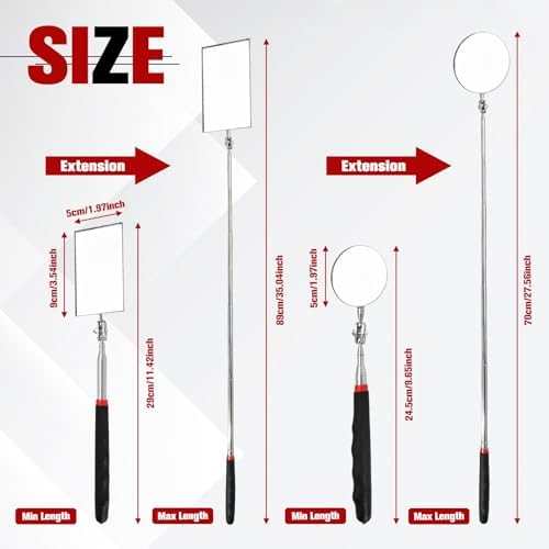 Telescoping Auto Inspection Mirror, 360° Swivel Mechanic Mirror Tool with Long Handle, Rectangular Round Extendable Mirror on a Stick for Technicians, Car Repair, Contractors, Home Inspection - Image 4
