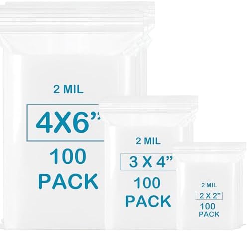 300 Pack Small Plastic Bags For Jewelry, Mini Baggies 3 Assorted Sizes. 2x2 3x4 4x6 Inch 2 Mil Thick Poly Zipper Lock Bags Clear for Jewelry, Crafts, Treats, Travel, Small Parts Storage by HighQualityLeatherNeedlesBentNeedlesAndZipperPlasticBags
