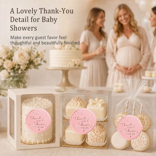 100PCS Thank You for Celebrating with Me Stickers, Rose Gold Pink Wedding Favor Labels for Bridal Shower, Baby Shower, Engagement Party, Gift Bags & Invitations 1.6 Inch (Pink Rose, with Me) - Image 5