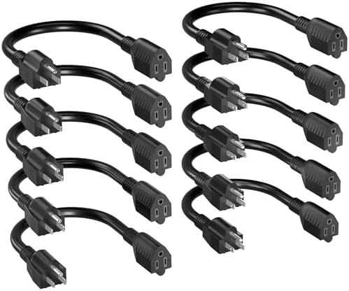Skrizcable 16/3 Short Extension Cord 8In 10Pc, Black Extension Cord Indoor by Skrizcable