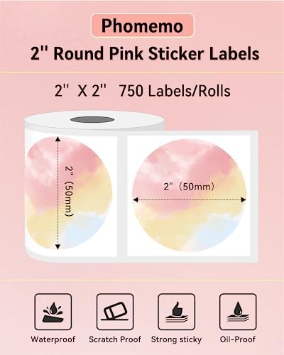 Phomemo Genuine 2” Gradient Circle Thermal Labels, 2x2 Self-Adhesive Round Sticker Label, Circular Direct Labels Compatible with Phomemo Shipping Label Printer, 750 Labels/Roll,Commercial Grade - Image 2
