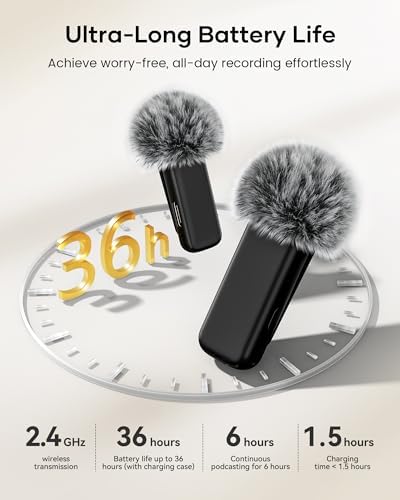 KUKIHO Wireless Lavalier Microphone with Charging Case, 36H Battery Life, Noise Cancellation, 135ft Range, Plug-and-Play Clip-On Mic for iPhone, iPad, Android, YouTube, Vlog, Live Streaming - Image 5