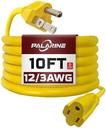 10 Ft Yellow Outdoor Extension Cord, 12 Gauge Heavy Duty Power Cord by PALARINE