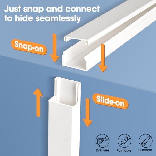1260in Cord Hider Kit, Cord Covers for Wires on Wall, Paintable Cable Raceway, Cord Hider for Wall Mount tv, tv Cable Hider Wall kit, Wire Covers for Cords, 80X L15.75 X W0.96in X H0.57in, White - Image 5