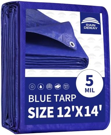 RAINDEWAY Tarps 12x14 Feet 5 Mil Blue Waterproof Multipurpose Tarp by RAINDEWAY