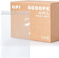 6,000 Count - 5" X 8" Clear Plastic Zip Bags, Heavy-Duty 4 Mil Thick Durable Poly Baggies With Resealable Zipper Lock, Hang-Hole For Display. GPI by GPI