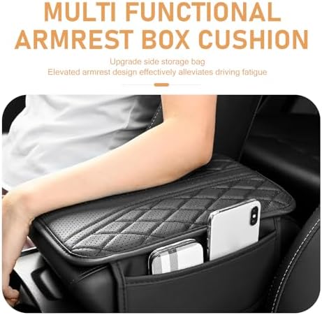 Car Center Console Pad, Leather Car Armrest Box Pad Cover, Vehicle Armrest Protector Cushion with 2 Storage Bags, Universal Arm Rest Pad for Car Interior Accessories Protect (Gray) - Image 4