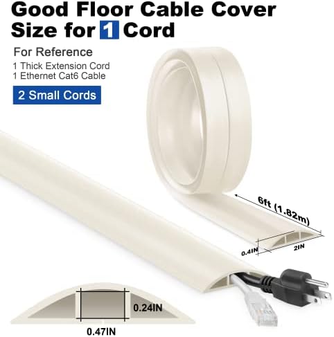 Floor Cable Cover - 6FT Beige Extension Cord Cover, Single Cord Protector - Wire Cavity: 0.47" (W) x 0.24" (H) - Image 2