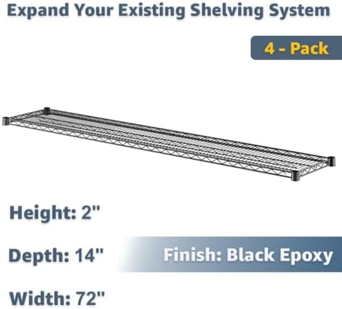 14x72 4-Pack Black Wire Shelf, NSF Metal Storage Rack Shelving Add-On Extra Tier Replacement - Image 2