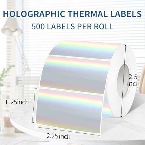 1.25" x 2.25" Holographic Thermal Label Stickers,Printable Rainbow Glitter Thermal Printer Sticker Labels for Gift Wrapping, Self-Adhesive Name Price Tag DIY Custom Logo Design (500 pcs) - Image 2