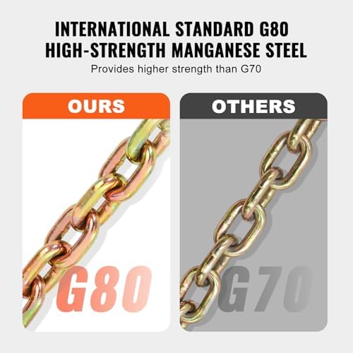 VEVOR G80 Transport Binder Chain, 3/8" x 10.3' Tow Chain with Clevis Grab Hooks, 7100 lbs Safe Working Load, Heavy Duty Trailer Logging Chain for Transporting Towing Truck Tie Down Binding Equipment - Image 3