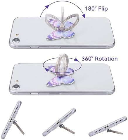 2 Pcs Butterfly Cell Phone Ring Stand Holder, Cute Butterfly Design Finger 360° Rotating Metal Hand Phone Stand Holder, with Adjustable Knob Loop (Purple, Blue) - Image 3