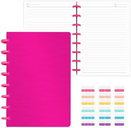 Discbound Notebook, 8-Disc Disbound Planner with Removable Pages, 180 Pages Spiral Notebook, Poly Cover Discbound Planner for Work, Travel, Note Taking(With Index Sticker),Rose Red,A5 by Mosabear