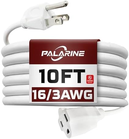 10 Ft White Outdoor Extension Cord, 16 Gauge Heavy Duty Power Cord by PALARINE