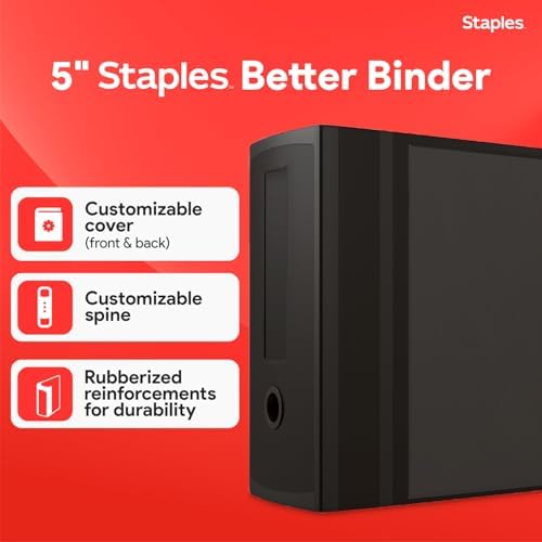 Staples Better Binder, 5 Inch D-Ring, Black, Reinforced Spine - Image 3
