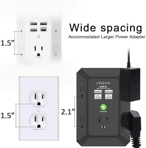 Surge Protector, QINLIANF 5 Outlet Extender with 4 USB Ports(2USB-C) - Image 5