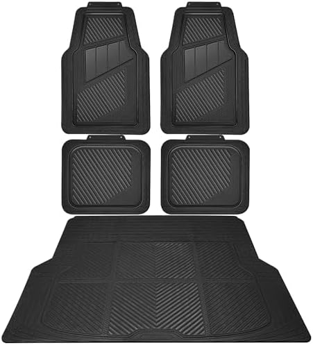 CAR PASS Heavy Duty Rubber Floor Mats Gray Car Mats Full Set with Trunk Cargo Liner - Universal Waterproof Floor Mats for Car SUV Truck, Durable All Weather Automotive Liner Mats (All Black) by CARPASS