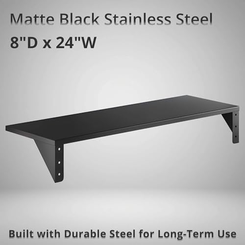 8" x 24" Small Stainless Steel Wall Shelf, Heavy Duty Storage Rack for Kitchen, Bathroom, Garage - Image 2