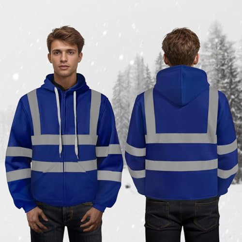 TCCFCCT Hi Vis Work Hoodies for Men Women Class 3 Safety Jacket Reflective, High Visibility Hoodie for Men Construction, Surveyors, Durable & Dirt-resistant, WL-Blue Strip 2XL - Image 5