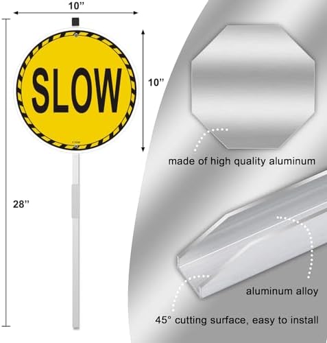 Slow Sign Children At Play 10" x 10" With 28" Long Metal Stakes Road Kids Dogs Playing Please Slow Street Safety Signal Stand Aluminum Outdoor Use Yard Business Home - Image 2