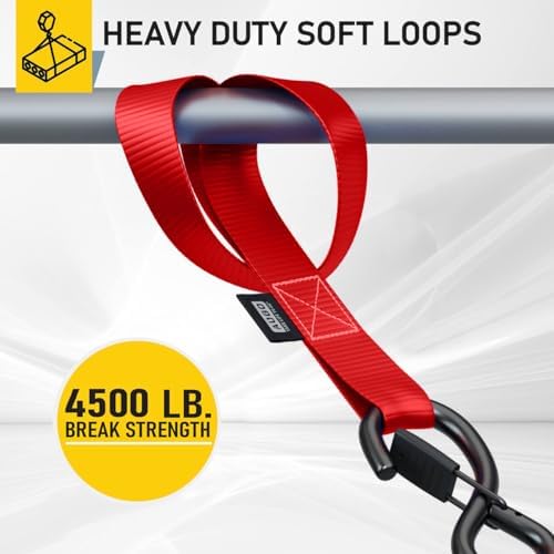 Soft Loop Tie Down Straps - 1,500 Load Capacity & 4,500 Lbs Breaking Strength - 6 Pack - Loops for Securing ATV, UTV, Motorcycles, Scooters, Dirt Bikes, Lawn & Garden Equipment - by AUGO - Image 2