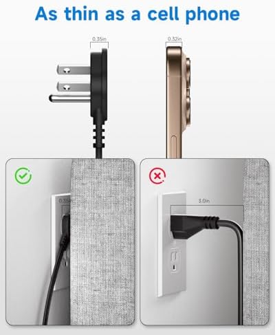 Flat Plug 3Ft Short Extension Cord, 90-Degree Plug Low Profile Power Adapter, 3-Prong Indoor Grounded Small Extension Cord Black 16AWG 13A 1625W 2 Pack - Image 4