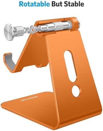 OMOTON Adjustable Cell Phone Stand, Aluminum Desktop Cellphone Stand with Anti-Slip Base and Convenient Charging Port, Fits All Smart Phones, Orange - Image 7