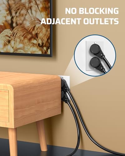 DEWENWILS 1FT Short Extension Cord, Flat Head Extension Cord Indoor with 3 Prong, Low Profile Power Cable SJT 14 AWG Flexible Power Cord for Home Kitchen, ETL Listed, 6 Pack - Image 4