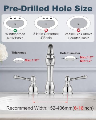 Aolemi Widespread Bathroom Sink Faucet 3 Hole Metal Lever Polish Chrome - Image 3