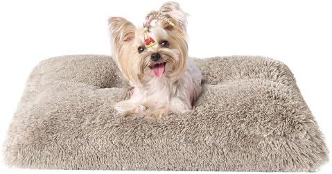 EHEYCIGA Fluffy Dog Crate Bed for Small Dogs, Plush Crate Pad, Taupe by EHEYCIGA