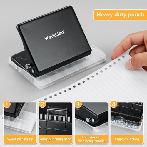 Binding Machine for Planner： WORKLION Metal 10 Hole Punch&Multi Color 30 Hole Loose Leaf Binder Rings(10 pcs) for Making 26 Holes on B5 Paper, 30 Holes on A4, 20 Holes on A5 Book, Black - Image 4